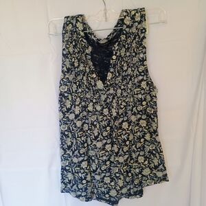 Lucky Brand Floral Sleeveless Top - Black and Cream